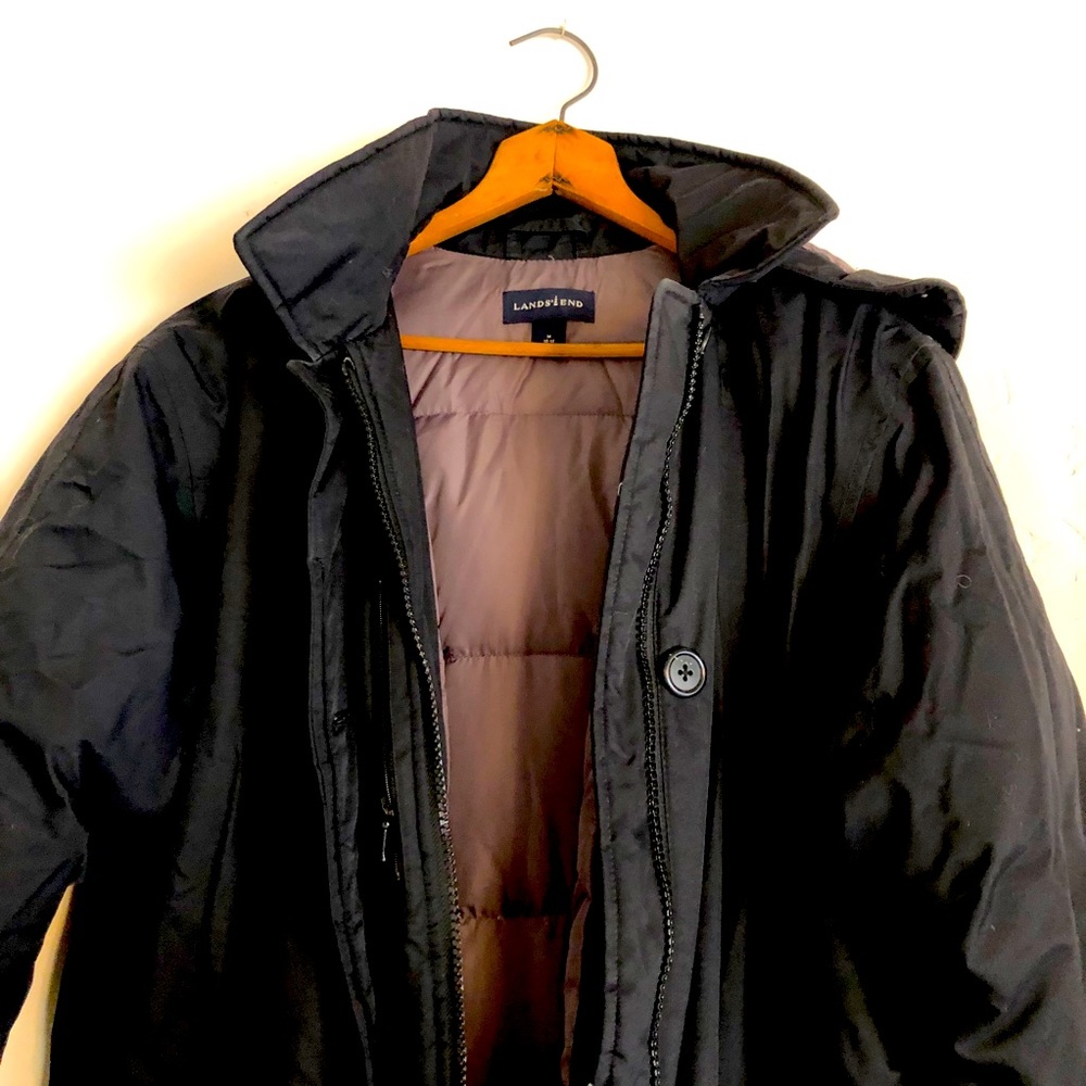 Men’s Lands End Down Parka Black many pockets! - Picture 2 of 8